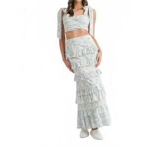 NEW MABLE lace up floral top & skirt set in blue